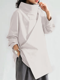 Solid Color Long Sleeves Loose High Neck T-Shirts Tops