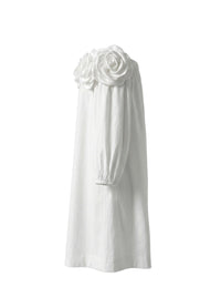 Pockets Solid Color Three-Dimensional Flower Half Sleeves Loose Off-The-Shoulder Mini Dresses