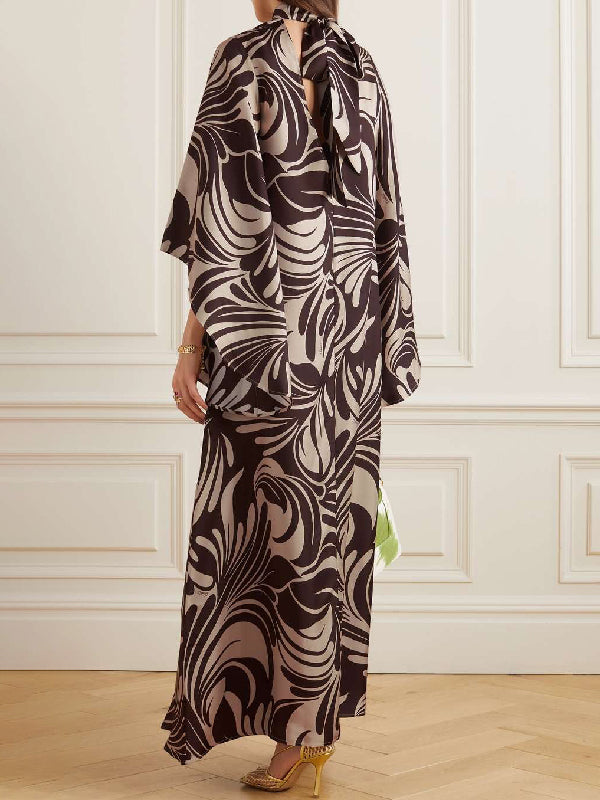 Loose Printed Stand Collar Maxi Dresses