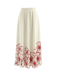 High Waisted Contrast Color Floral Printed Pleated Pockets Skirts Bottoms