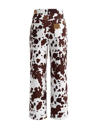 Elasticated Waist High Waisted Contrast Color Cow Printed Split-Joint Pants