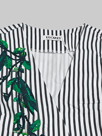 A-Line Loose Asymmetric Split-Joint Striped V-Neck Maxi Dresses Shirt Dress