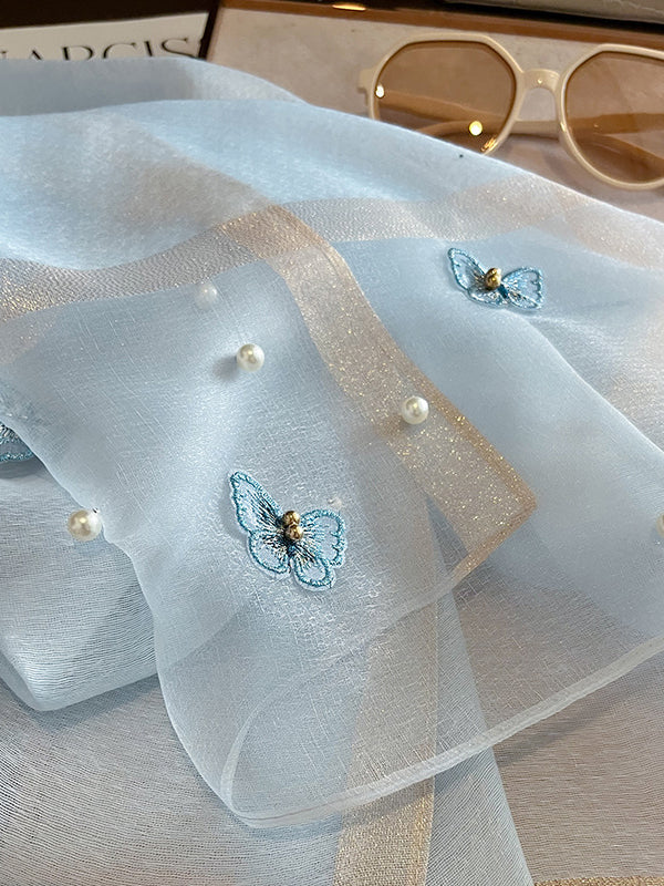Butterfly Shape Applique Beaded Keep Warm Scarf