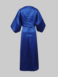 Loose Three-Quarter Sleeves Asymmetric Pleated Split-Joint Round-Neck Maxi Dresses