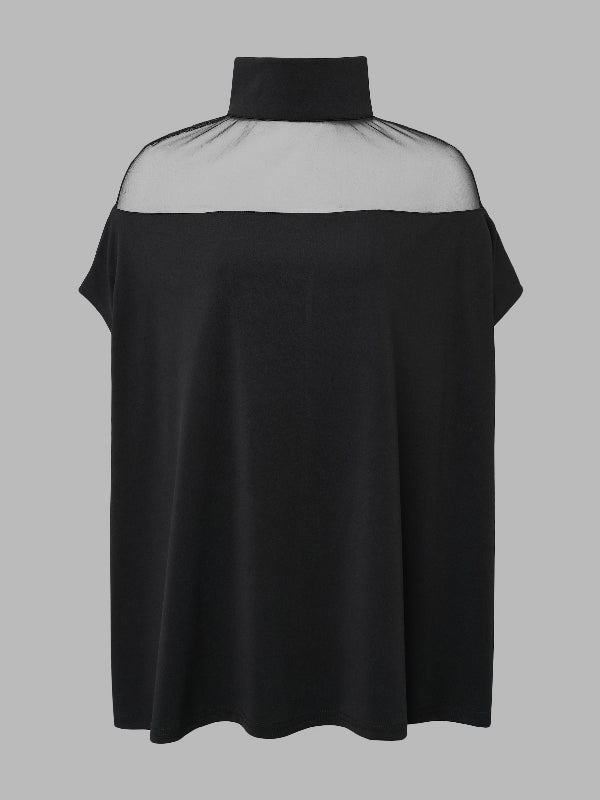 Batwing Sleeves See-Through High-Neck Blouses&Shirts Tops