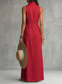 Buttoned Pockets Solid Color A-line High Waisted Lapel Shirt Dress Maxi Dresses