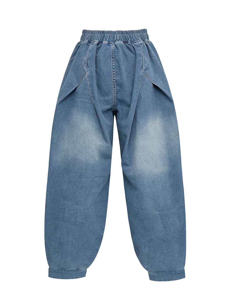 Elasticity Pockets Solid Color Loose Trousers Jean Pants Bottoms