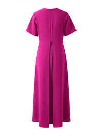 A-Line High Waisted Pleated Solid Color Split-Joint Round-Neck Maxi Dresses