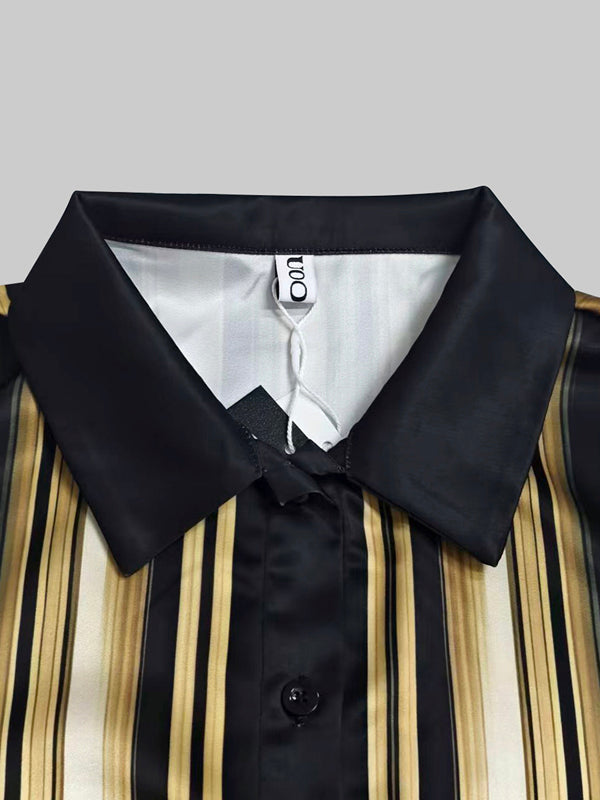 Long Sleeves Buttoned Striped Lapel Blouses&Shirts Tops