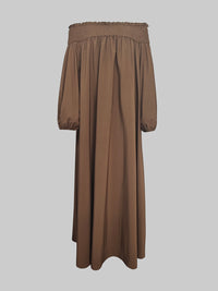 Loose Puff Sleeves Elasticity Pleated Solid Color Off-The-Shoulder Maxi Dresses