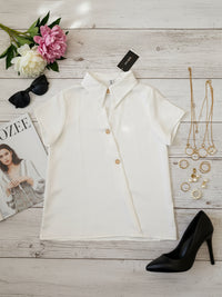 Short Sleeves Buttoned Solid Color Lapel Blouses&Shirts Tops