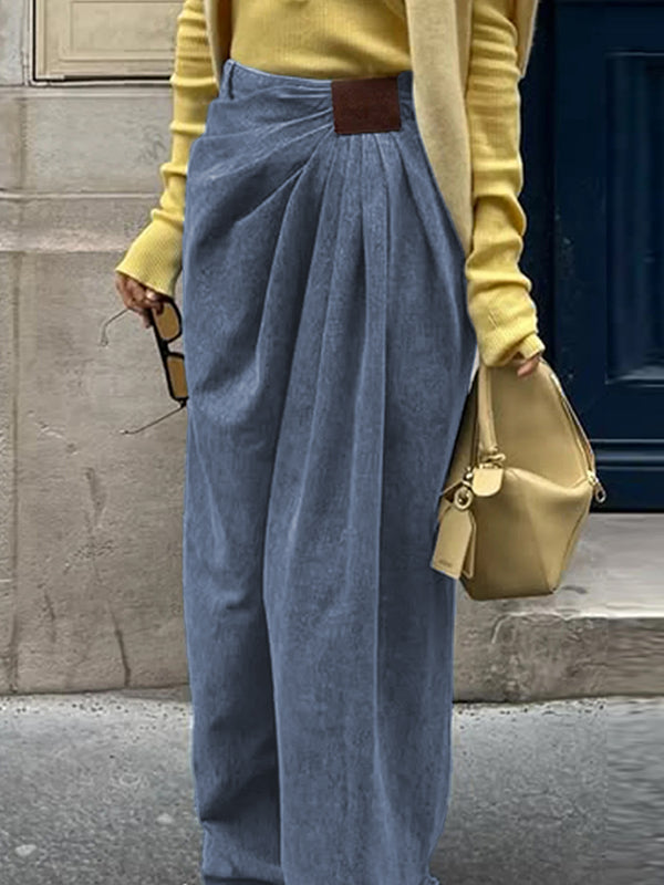 Loose Pleated Solid Color Jean Pants Bottoms Trousers