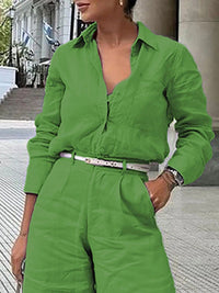 Long Sleeves Loose Solid Color Split-Joint Lapel Blouses&Shirts Tops