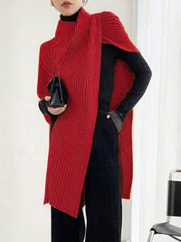 Asymmetric Solid Color Split-Joint Loose High Neck Sweater Tops