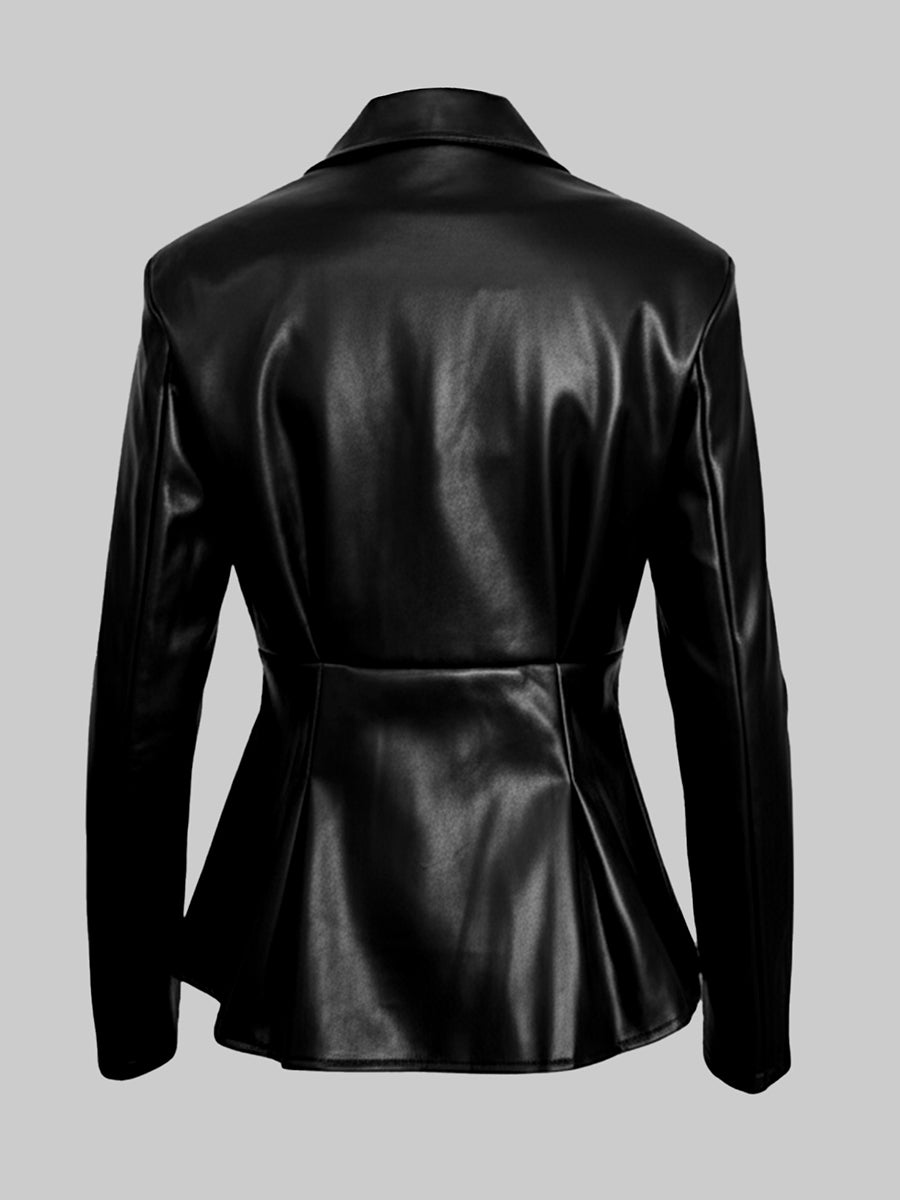 Long Sleeves Buttoned Solid Color Notched Collar Jackets Outerwear