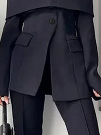 Solid Color Split-Front Split-Joint Long Sleeves Off-The-Shoulder Blazer
