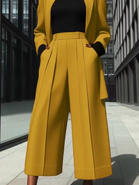 Solid Color Split-Joint High Waisted Wide Leg Trousers Pants
