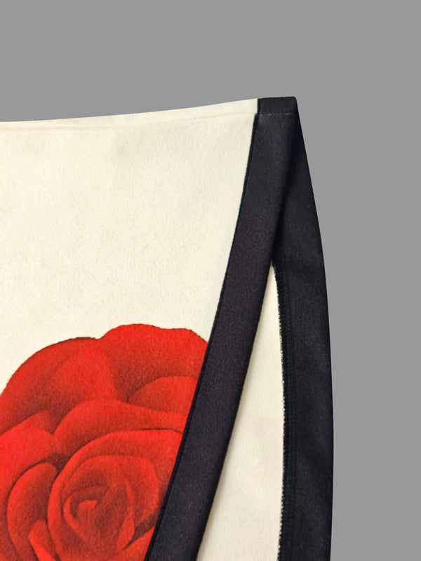 Long Sleeves Loose Flower Print High Neck 1 Piece Cape