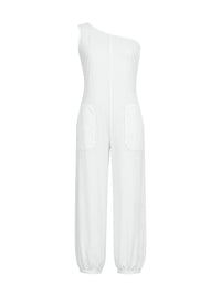 Pockets Solid Color Sleeveless One-Shoulder Jumpsuits