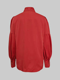 Puff Sleeves Bowknot Solid Color Stand Collar Blouses&Shirts Tops