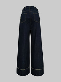 Pockets High Waisted Wide Leg Jean Pants Bottoms