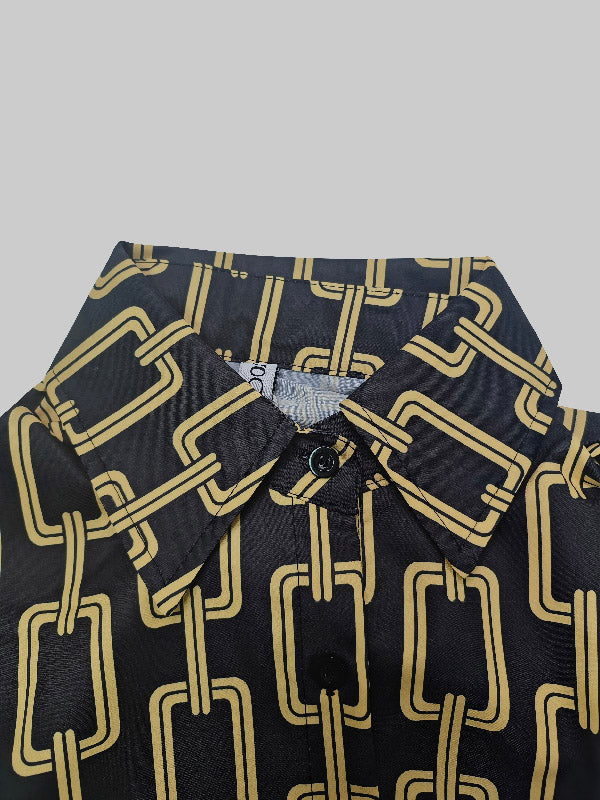 Printed Split-Joint High-low Long Sleeves Blouses