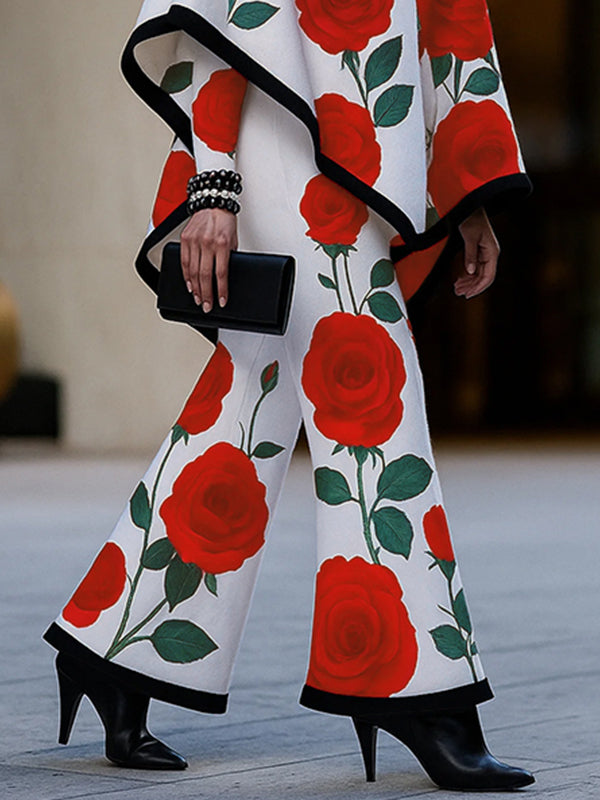 Loose Wide Leg Flower Print Casual Pants Bottoms Trousers