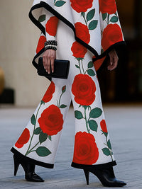 Loose Wide Leg Flower Print Casual Pants Bottoms Trousers