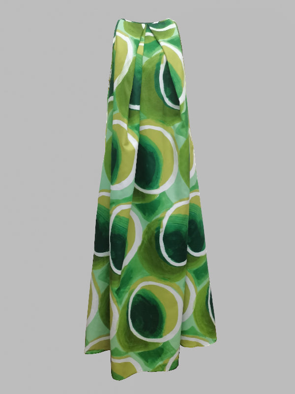 Loose Sleeveless Gradient Printed Round-Neck Maxi Dresses
