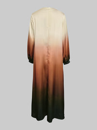 A-Line Long Sleeves Elasticity Gradient Pockets Round-Neck Maxi Dresses