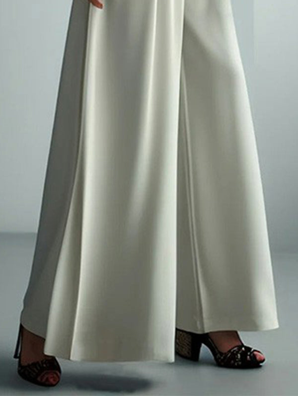 High Waisted Loose Pleated Solid Color Split-Joint Pants Trousers