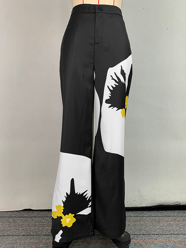 High Waisted Loose Flower Print Pants Trousers