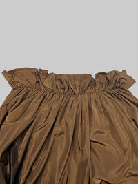 Falbala Pleated Solid Color Loose Puff Sleeves Off-The-Shoulder Maxi Dresses