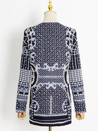 Original Creation Loose Long Sleeves Beads Printed V-Neck Blazer Outerwear