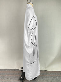 Half Sleeves Loose Elasticity Printed Split-Front Stand Collar Maxi Dresses