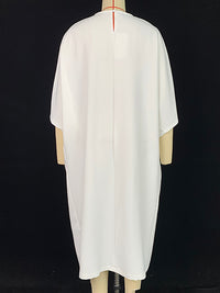 Loose Three-Quarter Sleeves Printed Split-Front Round-Neck Midi Dresses