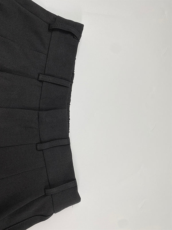 High Waisted Loose Pockets Split-Joint Striped Pants Trousers