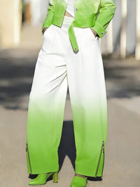 Wide Leg Gradient Pockets Zipper Pants Trousers