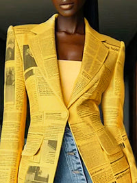 Long Sleeves Newspaper Print Split-Joint Lapel Blazer Suits
