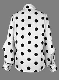 Buttoned Polka-Dot Split-Joint Long Sleeves Loose Lapel Blouses&shirts Tops