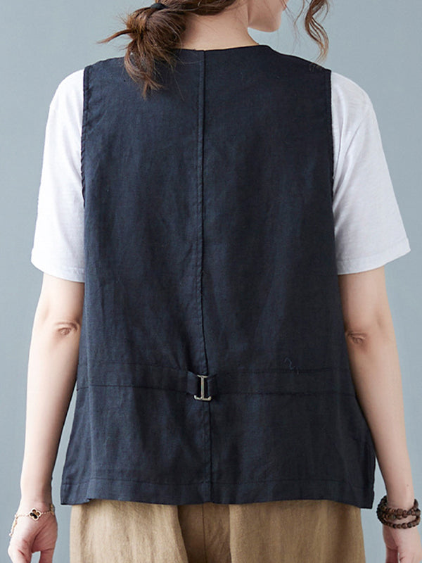 Simple Loose V-Neck Solid Color Vest