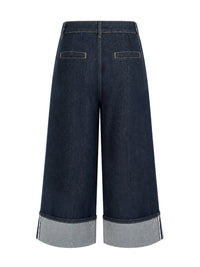 Pleated Pockets Loose Wide Leg Jean Pants Bottoms