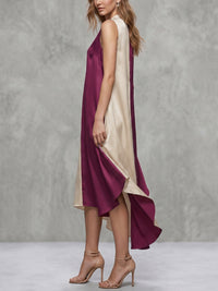 Contrast Color A-Line Loose V-Neck Midi Dresses