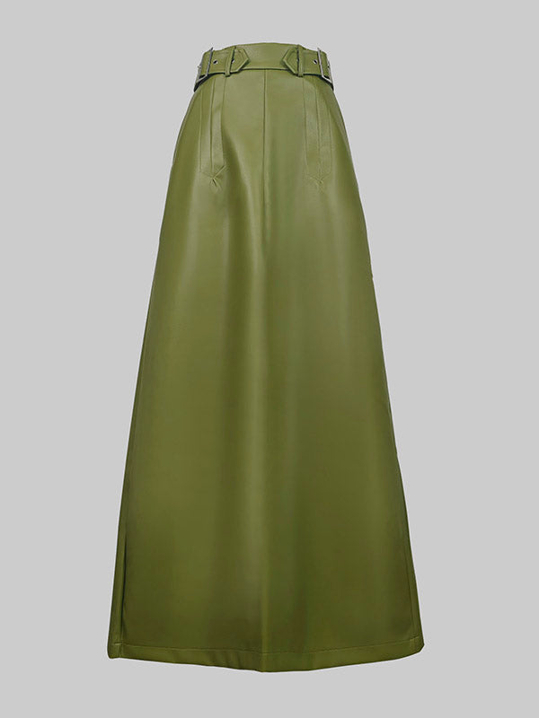 Belted Solid Color A-Line Loose Skirts Bottoms