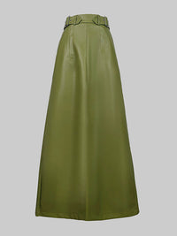 Belted Solid Color A-Line Loose Skirts Bottoms