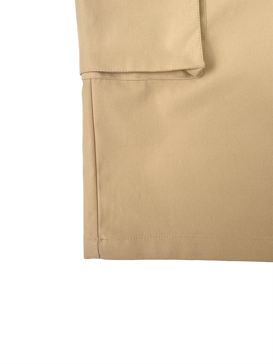 Pleated Pockets Solid Color Split-Joint Streamer High Waisted Wide Leg Cropped Trousers