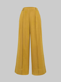 Solid Color Split-Joint High Waisted Wide Leg Trousers Pants