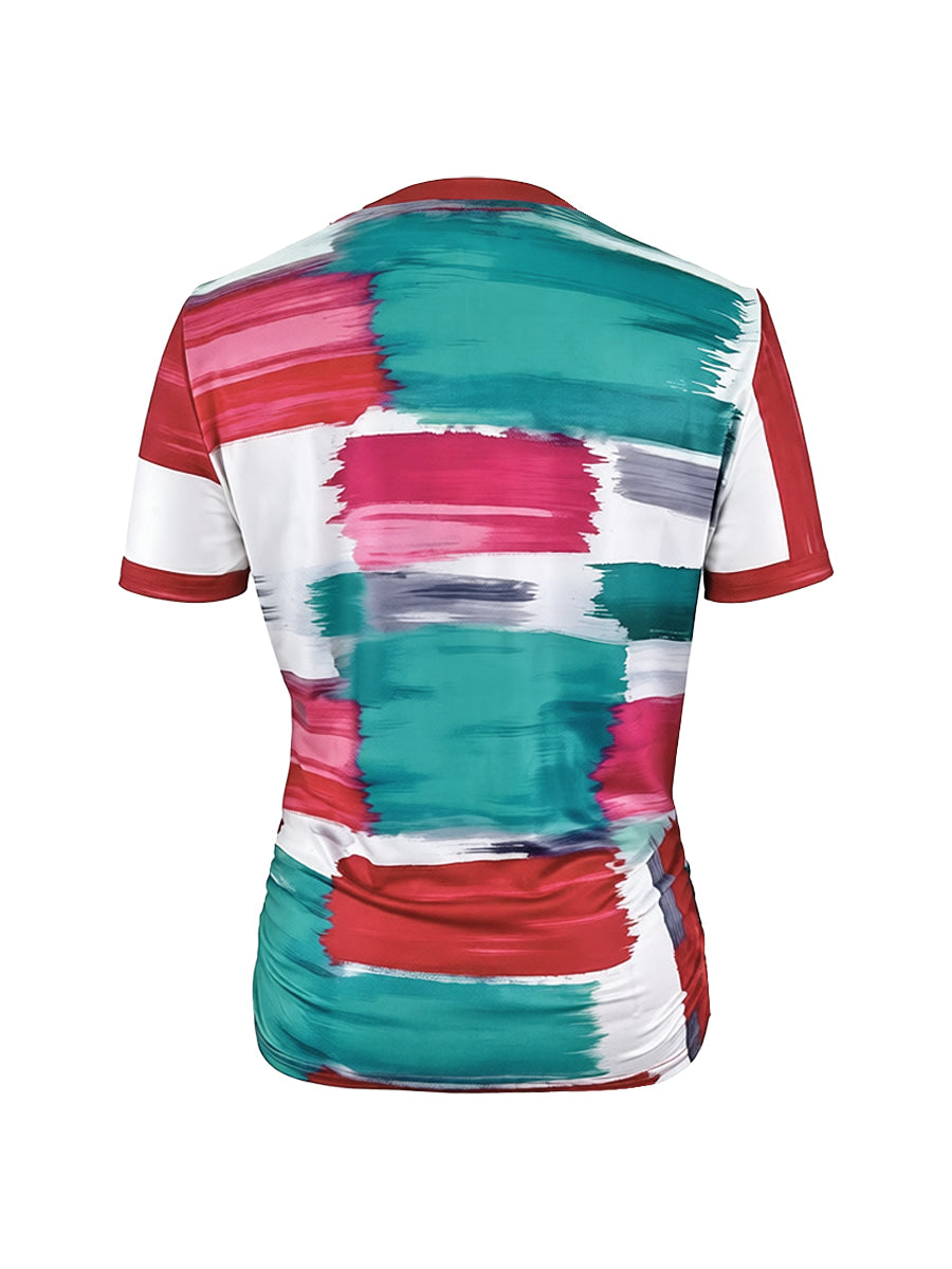 Short Sleeves Skinny Contrast Color Plaid Printed Round-Neck T-Shirts Tops