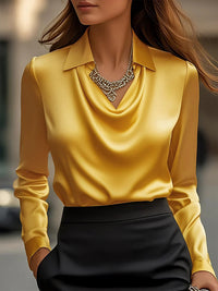 Long Sleeves Loose Solid Color Heaps Collar Blouses&Shirts Tops