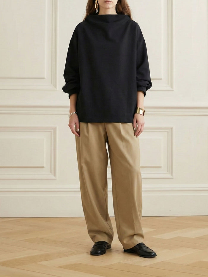 Casual Solid Color High-Neck Long Sleeves T-Shirt